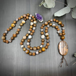 Load image into Gallery viewer, Long Knotted Silk, Wood, and Stone Necklace
