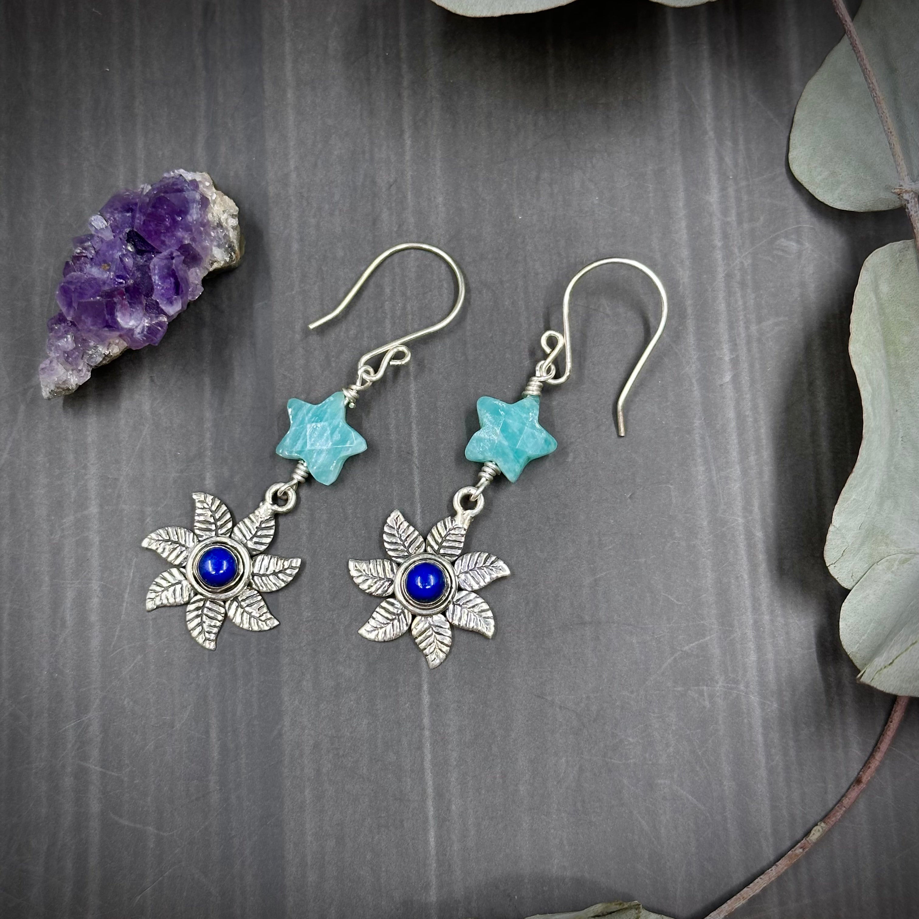 Lapis, Amazonite, and Sterling Silver Earrings