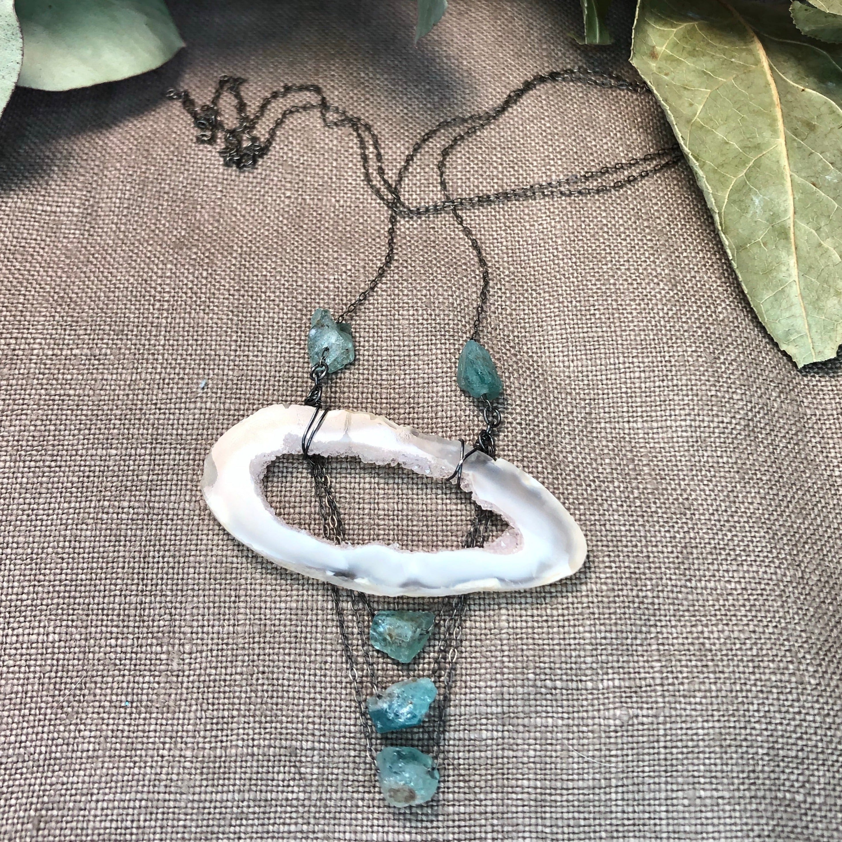 Apatite, Sterling Silver, and Druzy necklace