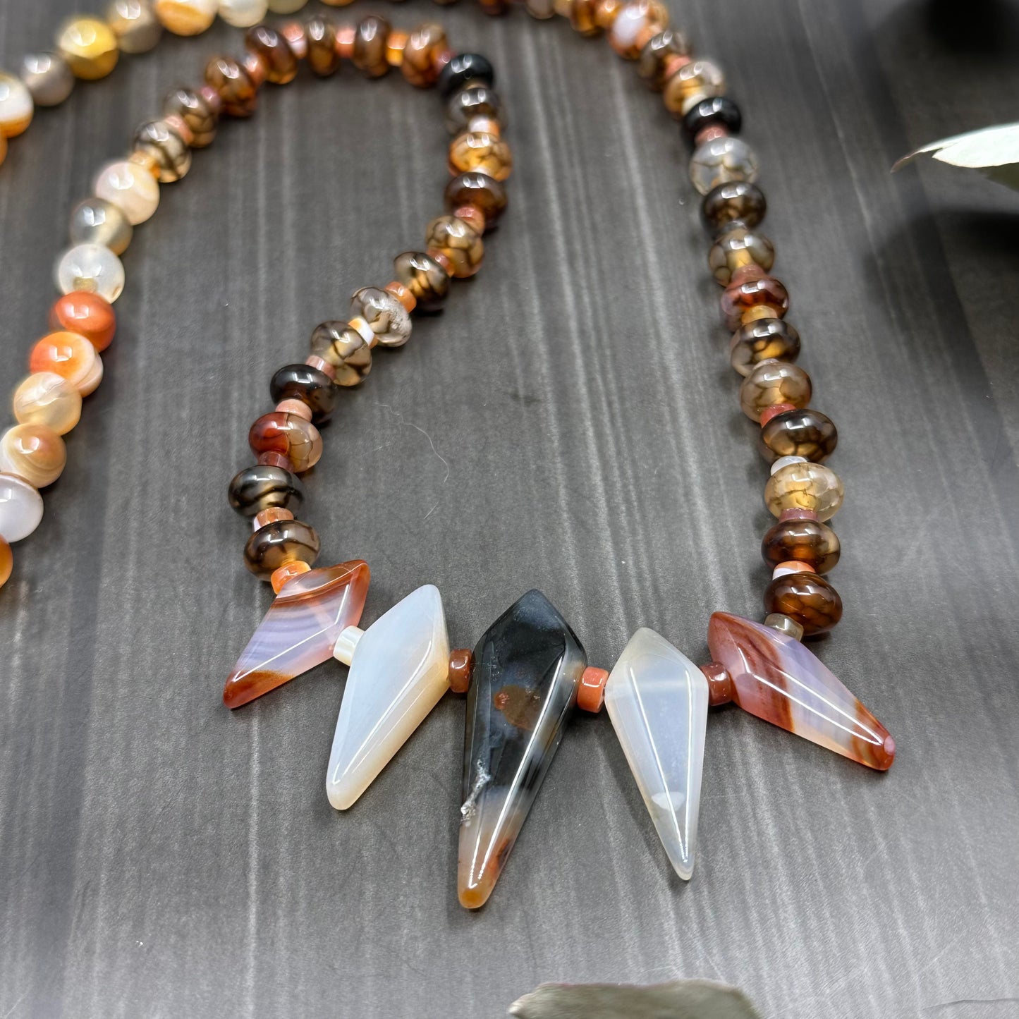 Carnelian, Dragon Vein Agate, and Sterling Silver Necklace