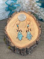 Load image into Gallery viewer, Hamsa Earrings with Turquoise

