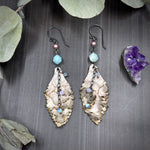 Load image into Gallery viewer, Amazonite, Crystals, and Leather Feather Earrings with Sterling Silver

