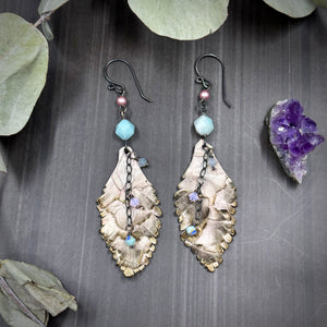 Amazonite, Crystals, and Leather Feather Earrings with Sterling Silver