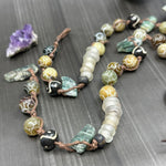 Load image into Gallery viewer, Carved Jade, Kyanite, Trade bead, and moss agate statement necklace
