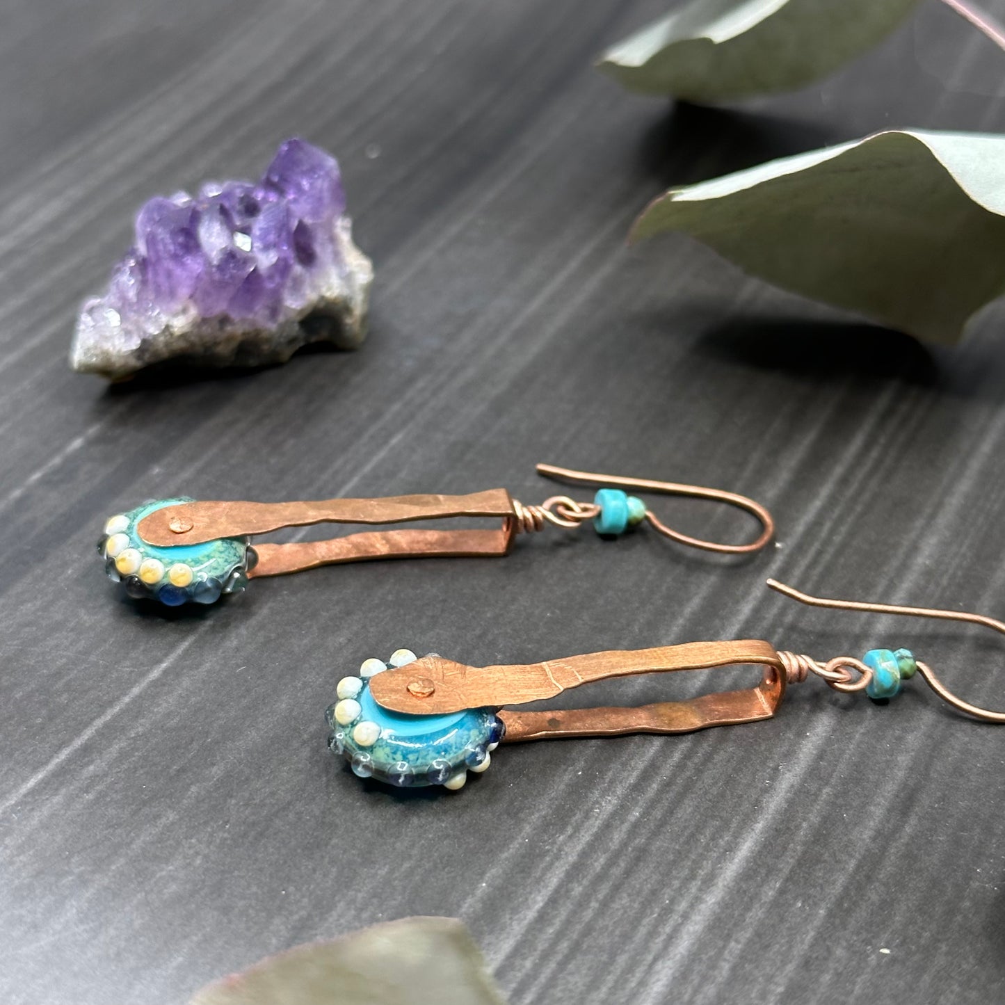 Turquoise and Lampwork Glass Earrings