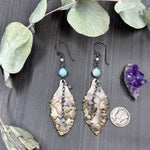 Load image into Gallery viewer, Amazonite, Crystals, and Leather Feather Earrings with Sterling Silver

