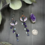 Load image into Gallery viewer, Amethyst, Iolite, and Moonstone Enamel Earrings with Sterling Silver
