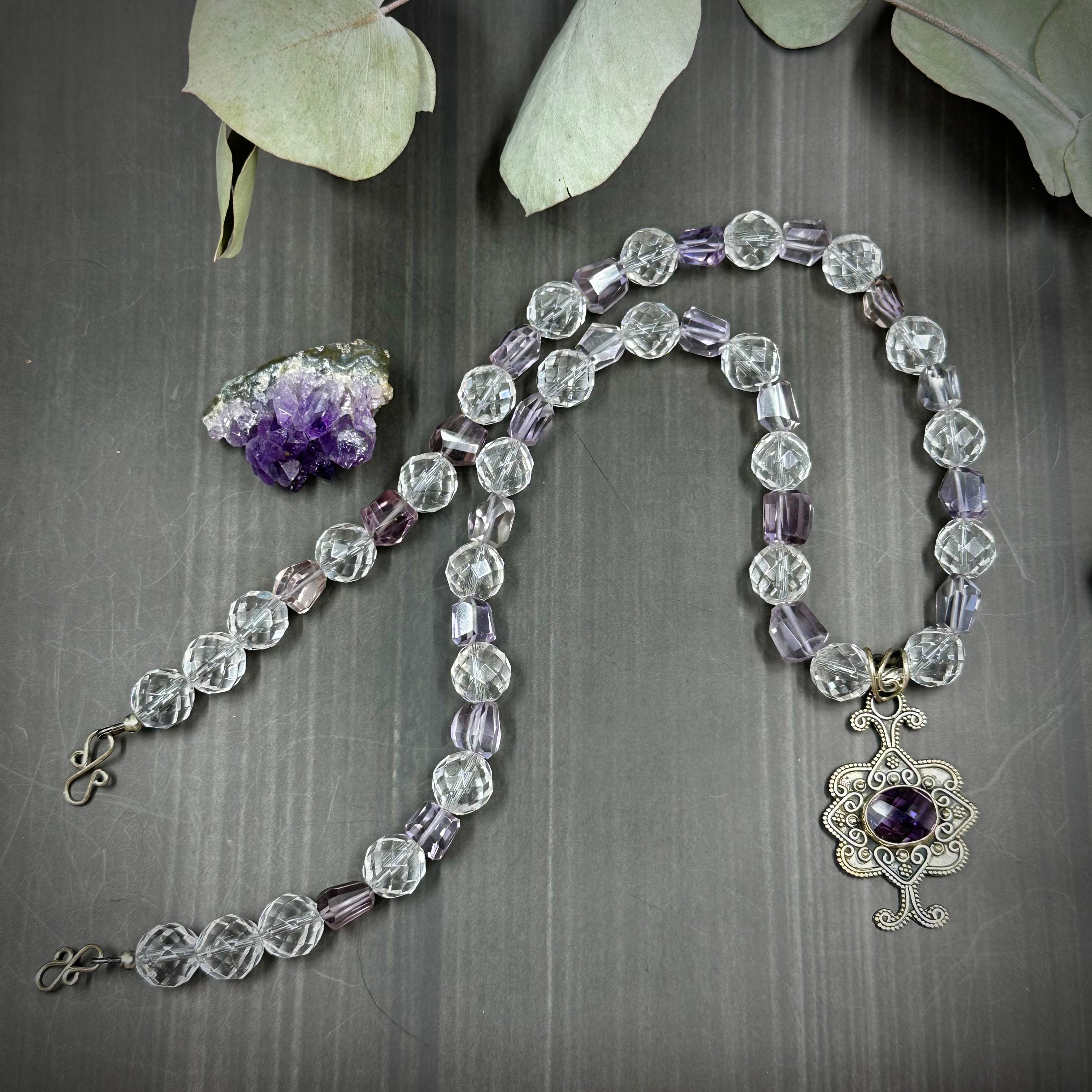 Amethyst and Crystal Quartz Sterling Silver Necklace