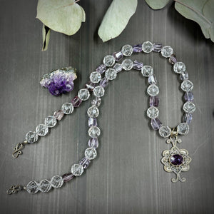 Amethyst and Crystal Quartz Sterling Silver Necklace