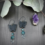 Load image into Gallery viewer, Black Jade and Apatite Sterling Silver Butterfly Earrings
