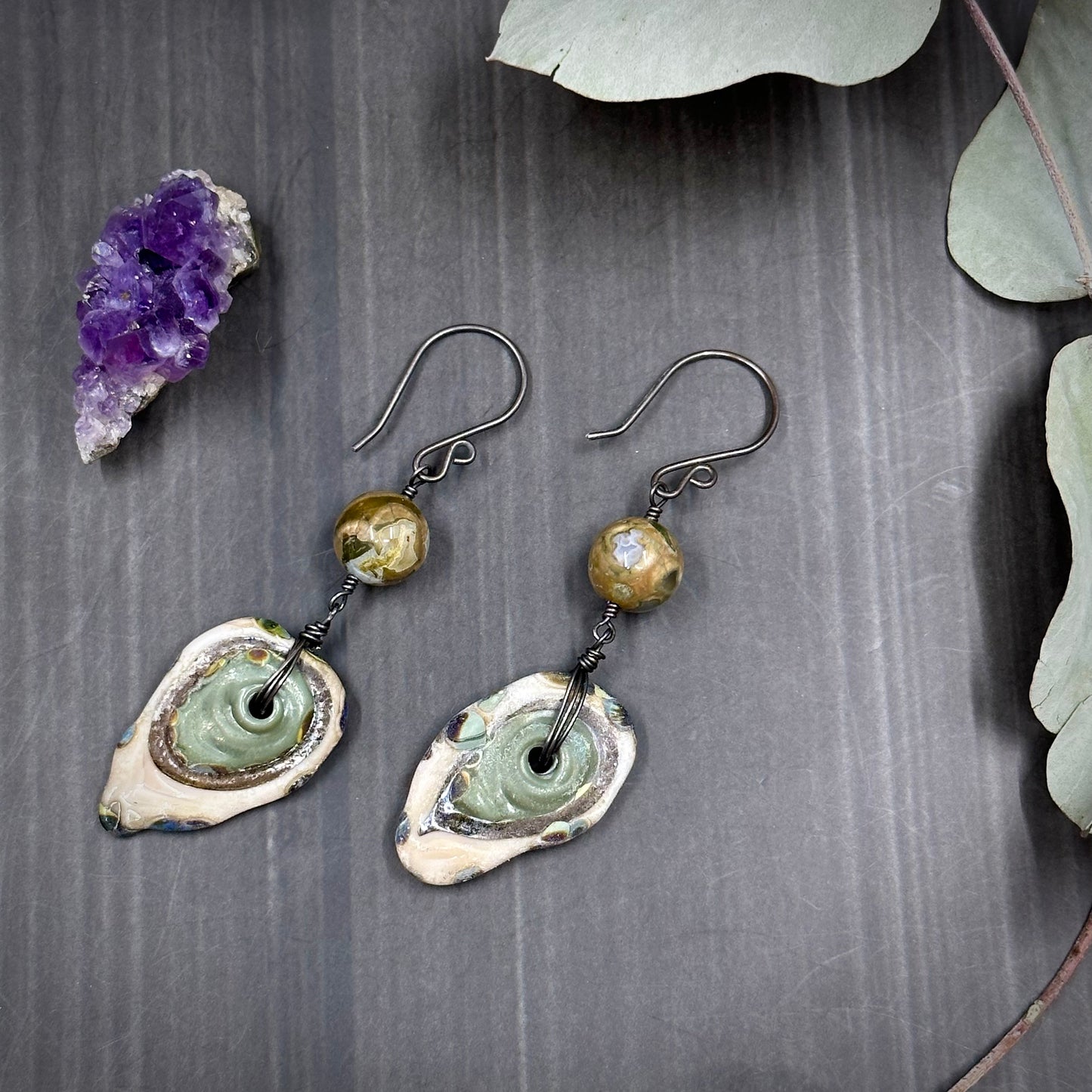 Rainforest Jasper and Artisan Glass Earrings