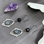 Load image into Gallery viewer, Kyanite, Pewter, Black Spinel and Sterling Silver Earrings
