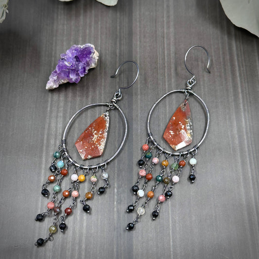 Bloodstone and Ocean Jasper Statement Hoop Earrings