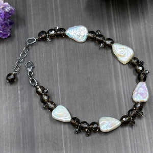 Pearl, Smoky Quartz, and Crystal Bracelet